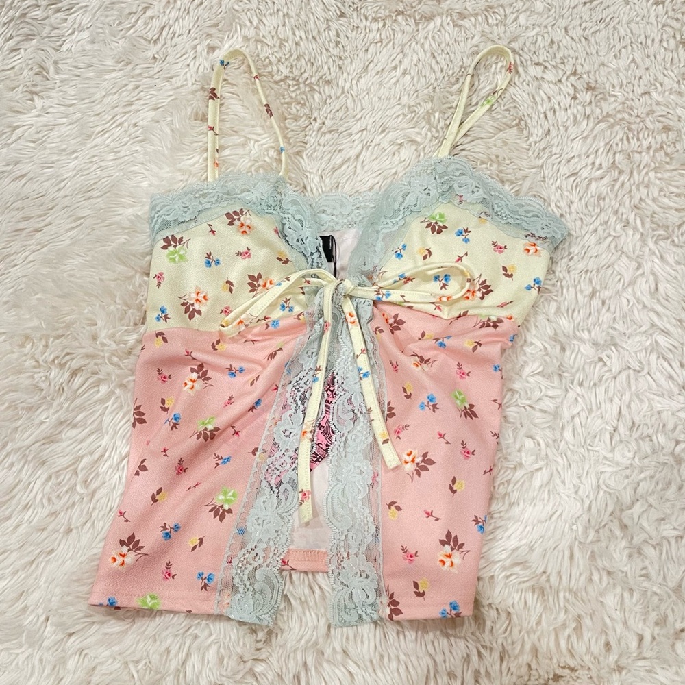 floral mini front tie top